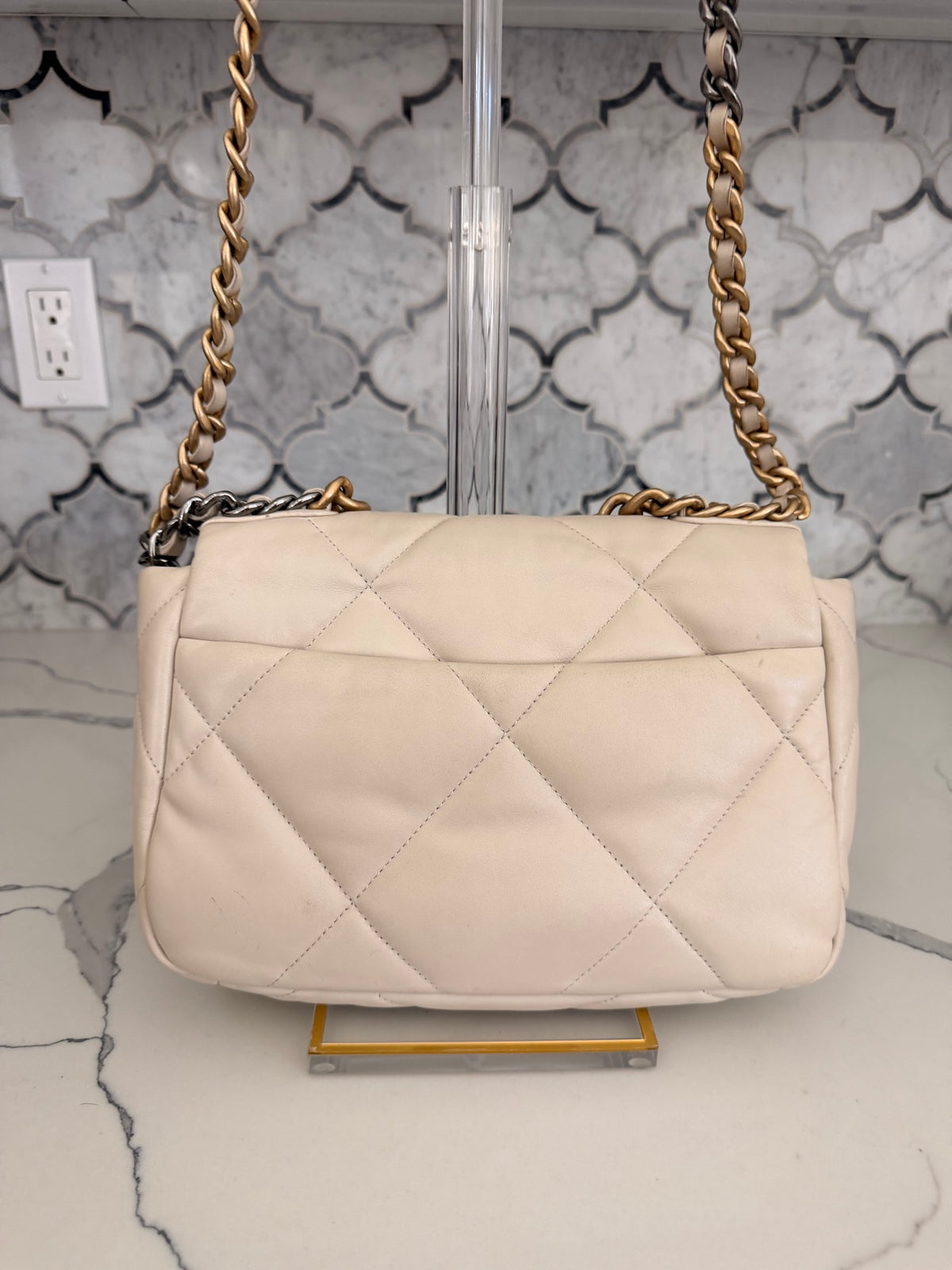 Chanel 19 Medium Flap Bag in Beige Quilted Lambskin