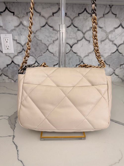 Chanel 19 Medium Flap Bag in Beige Quilted Lambskin
