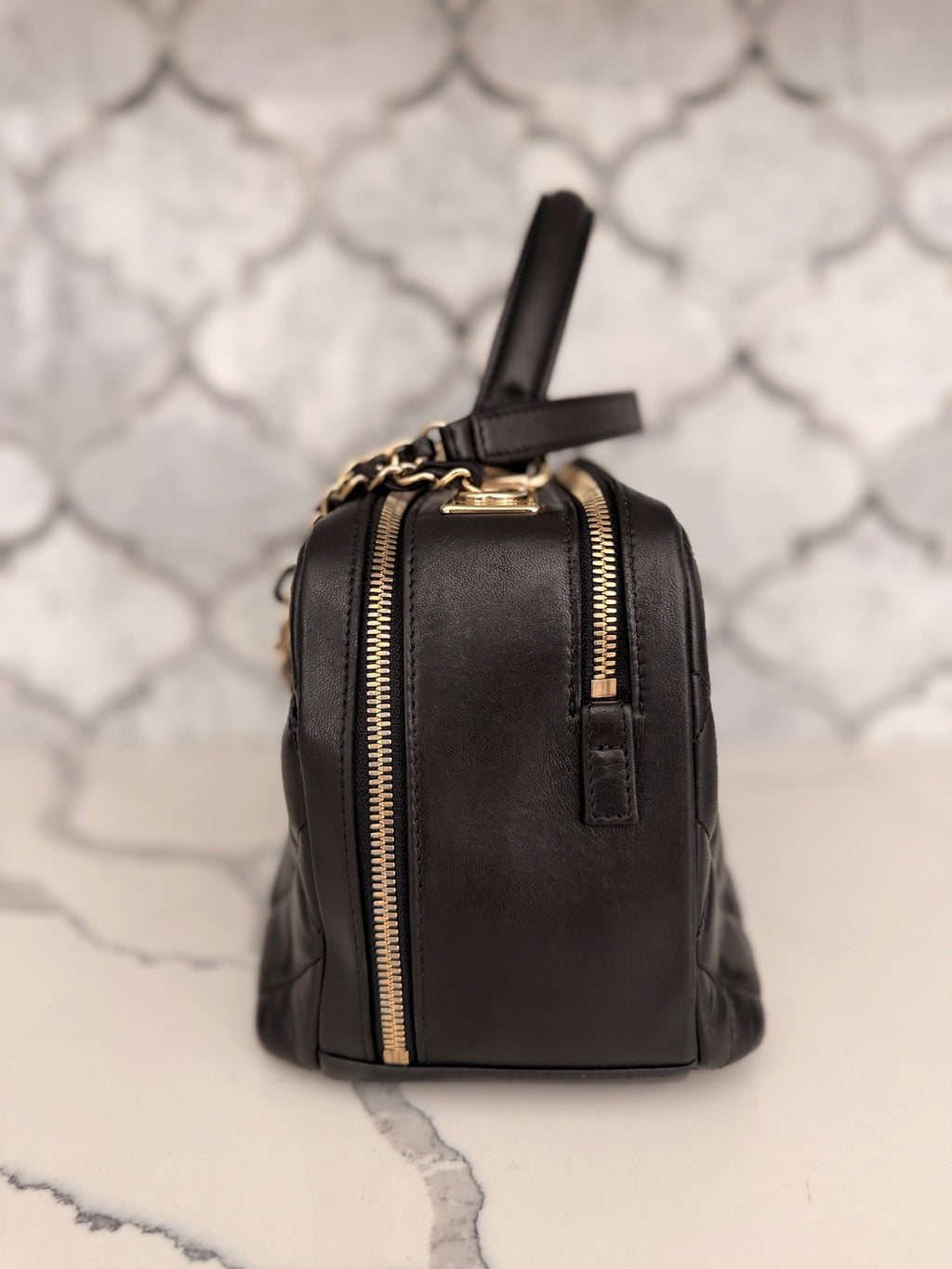 Chanel Trendy CC Black Quilted Lambskin Bowling Bag