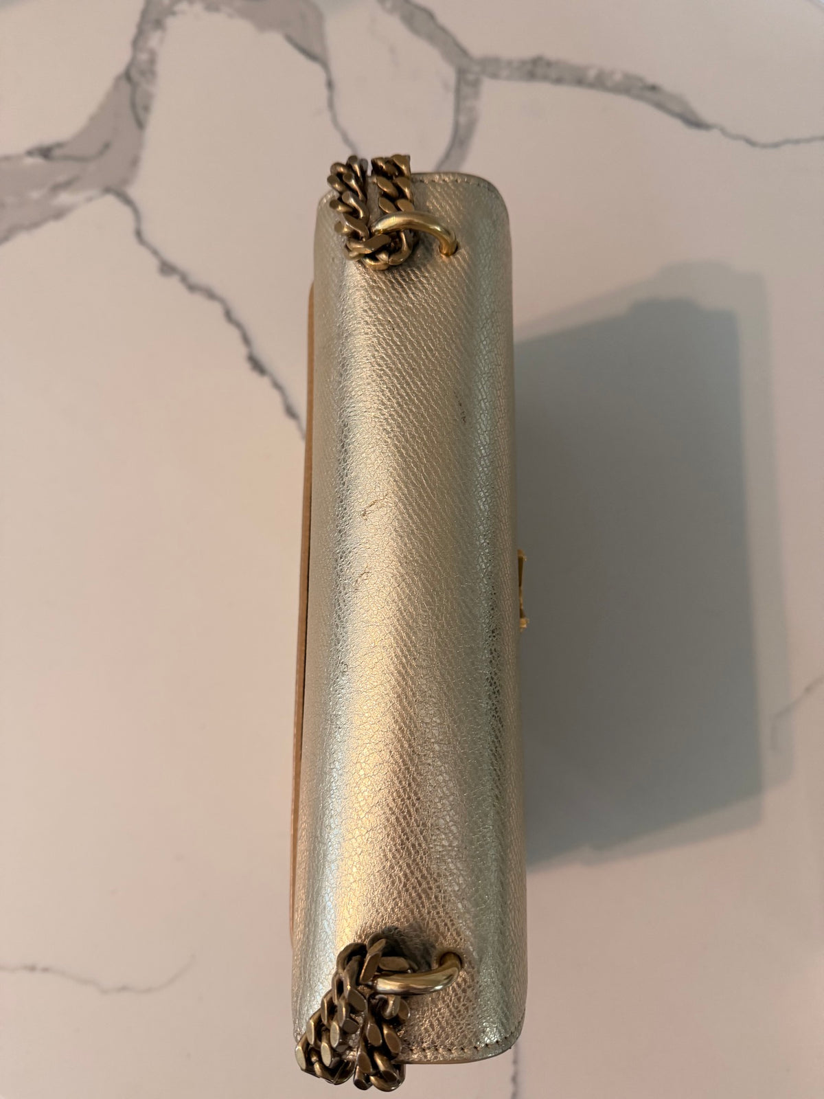 Saint Laurent Medium Sunset — Metallic Gold Grained Leather