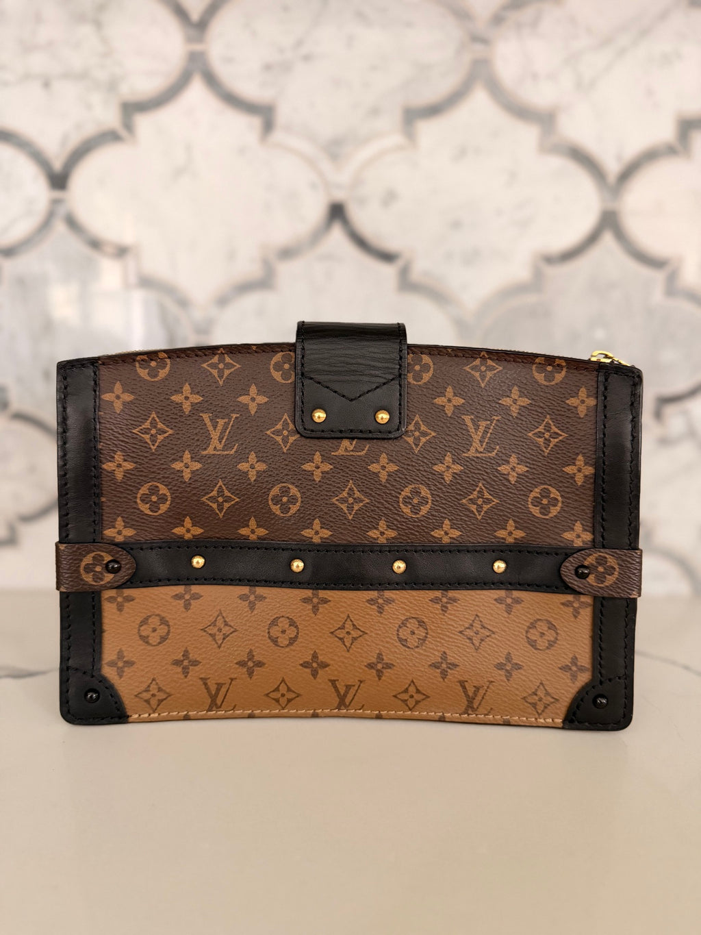 Louis Vuitton Monogram Reverse Trunk Clutch — Black Trim