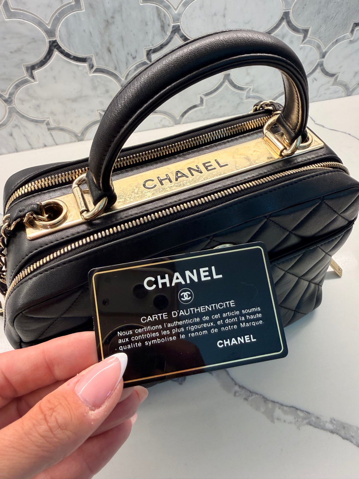 Chanel Trendy CC Black Quilted Lambskin Bowling Bag