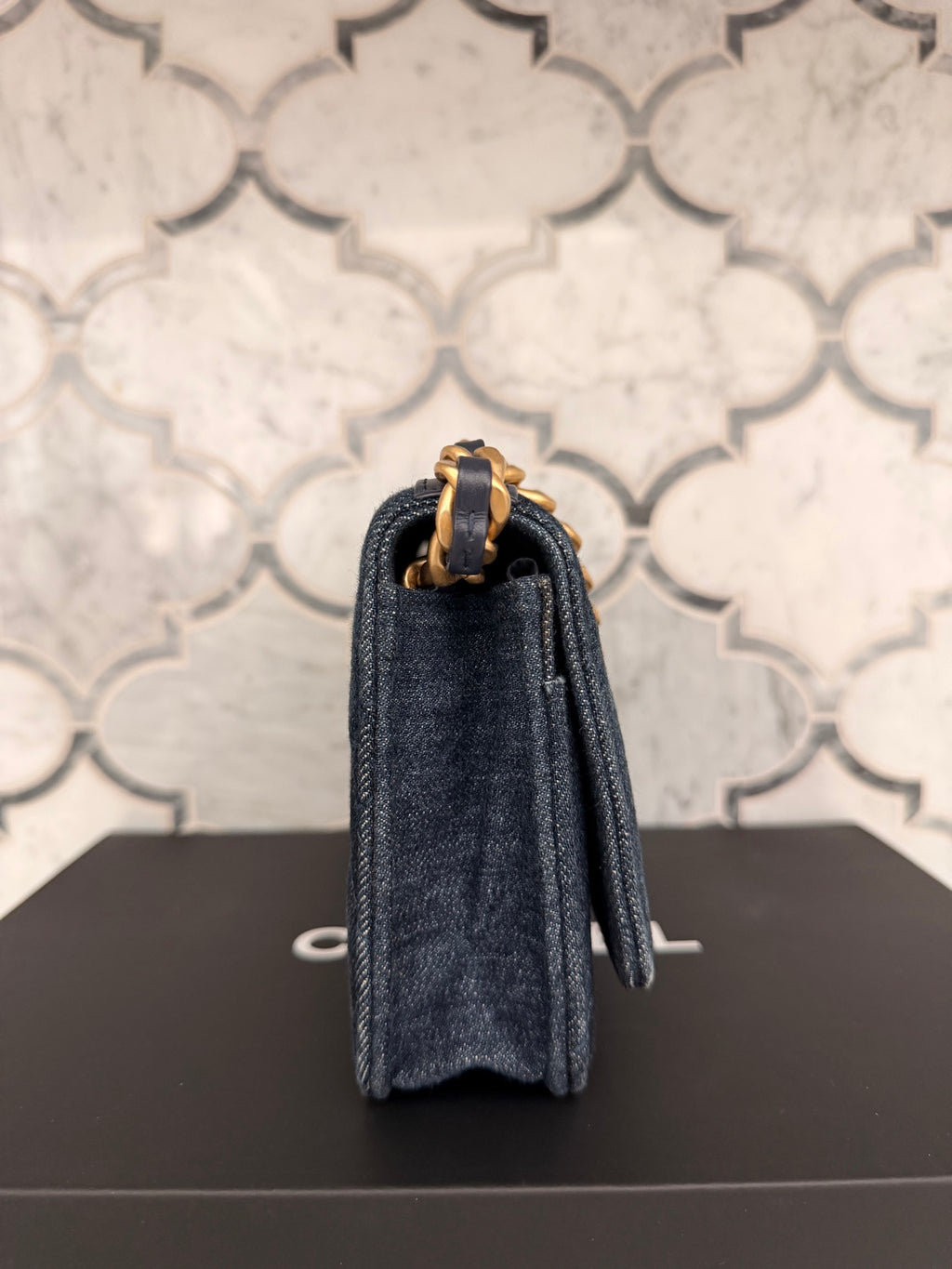 Chanel 19 Navy Quilted Denim Wallet On Chain