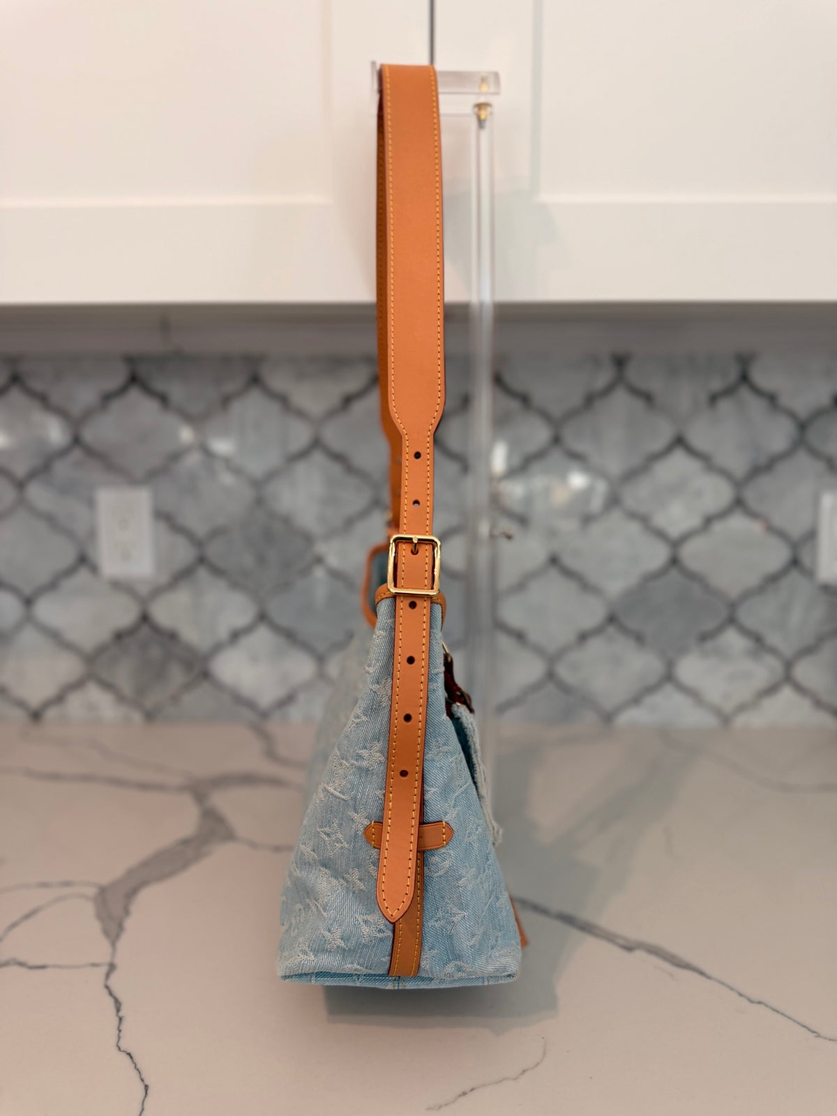 Louis Vuitton Monogram Denim CarryAll PM in Sky Blue with Pochette