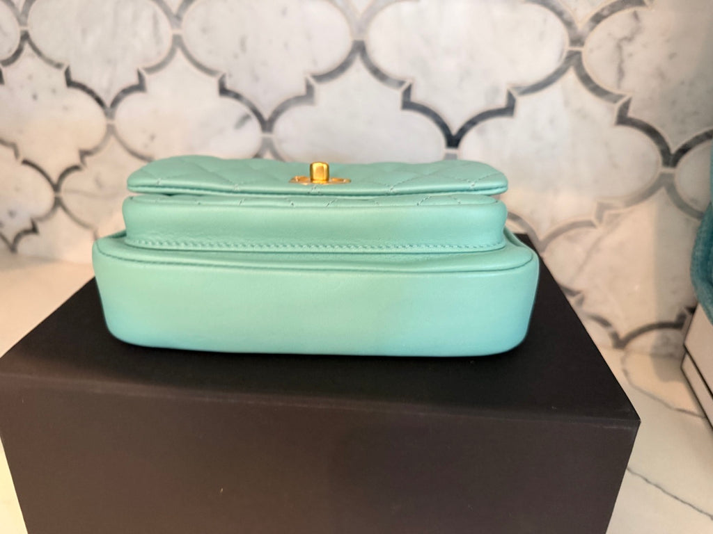 Chanel "Day Trips" Mini Flap Bag with Top Handle — Light Green 20C