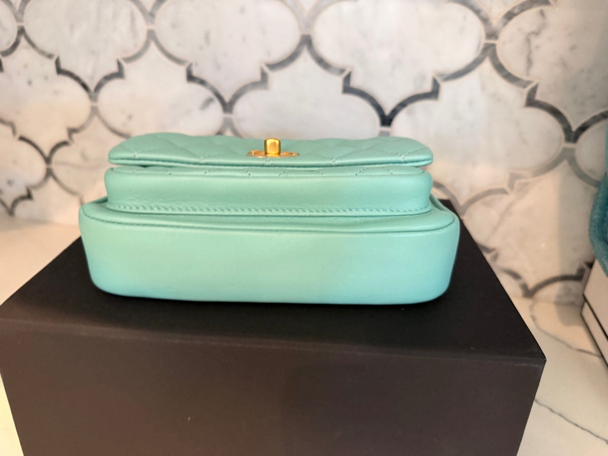 Chanel "Day Trips" Mini Flap Bag with Top Handle — Light Green 20C