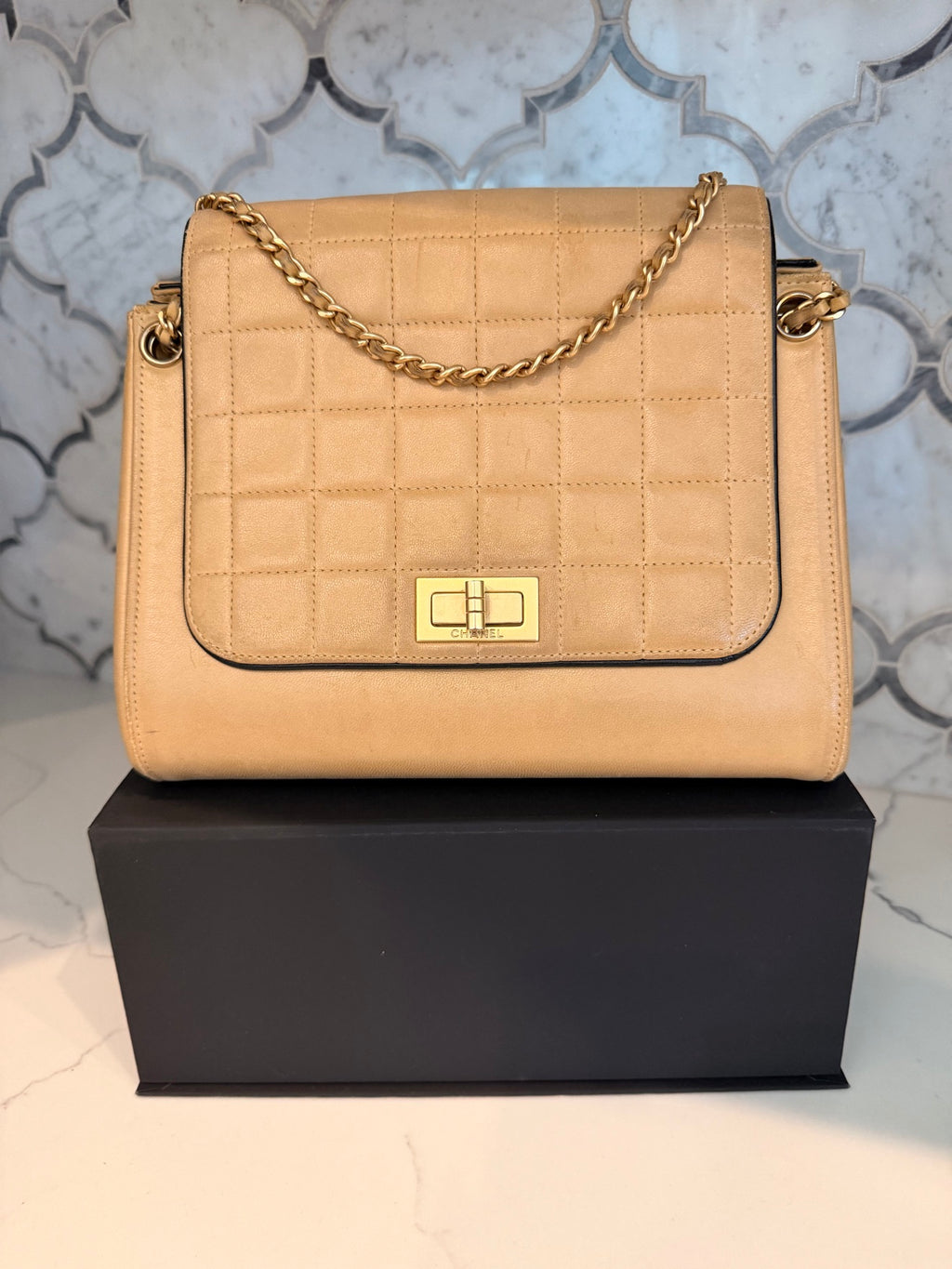 Chanel Beige Calfskin Chocolate Bar Reissue Accordion Flap Bag