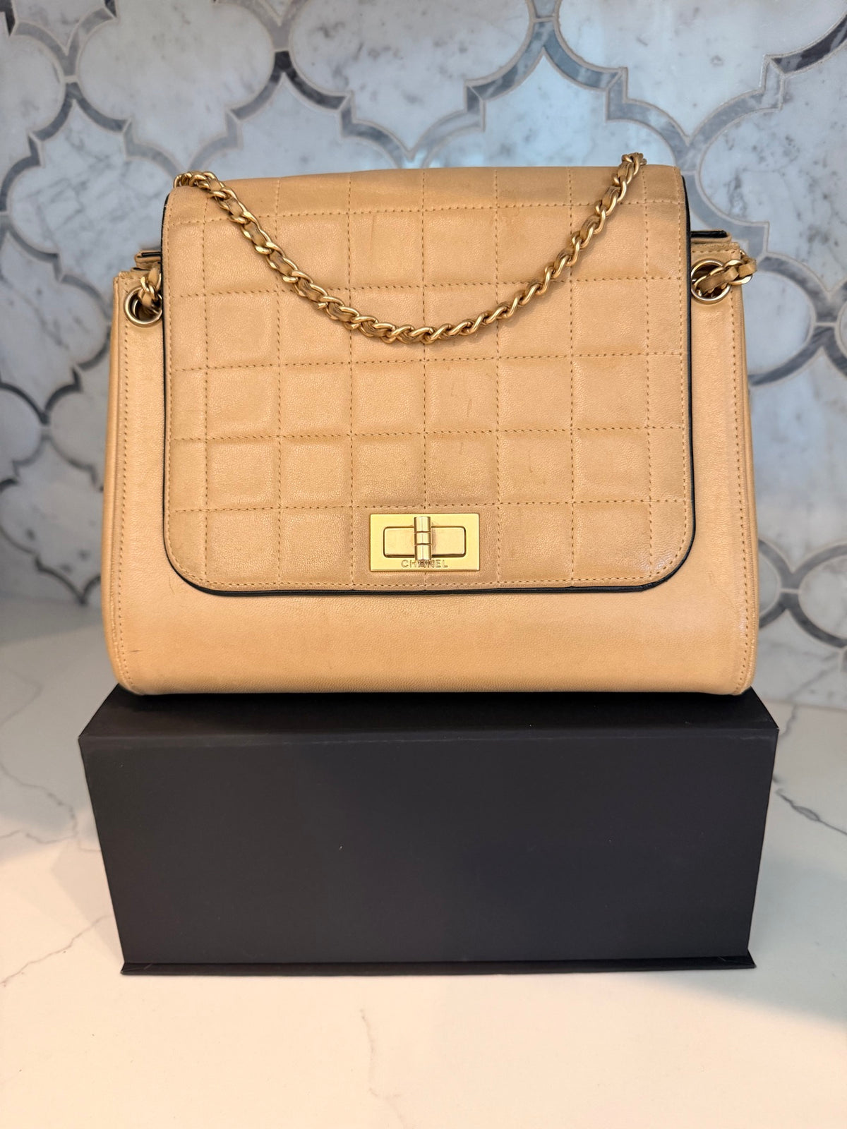 Chanel Beige Calfskin Chocolate Bar Reissue Accordion Flap Bag