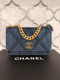Chanel 19 Navy Quilted Denim Wallet On Chain