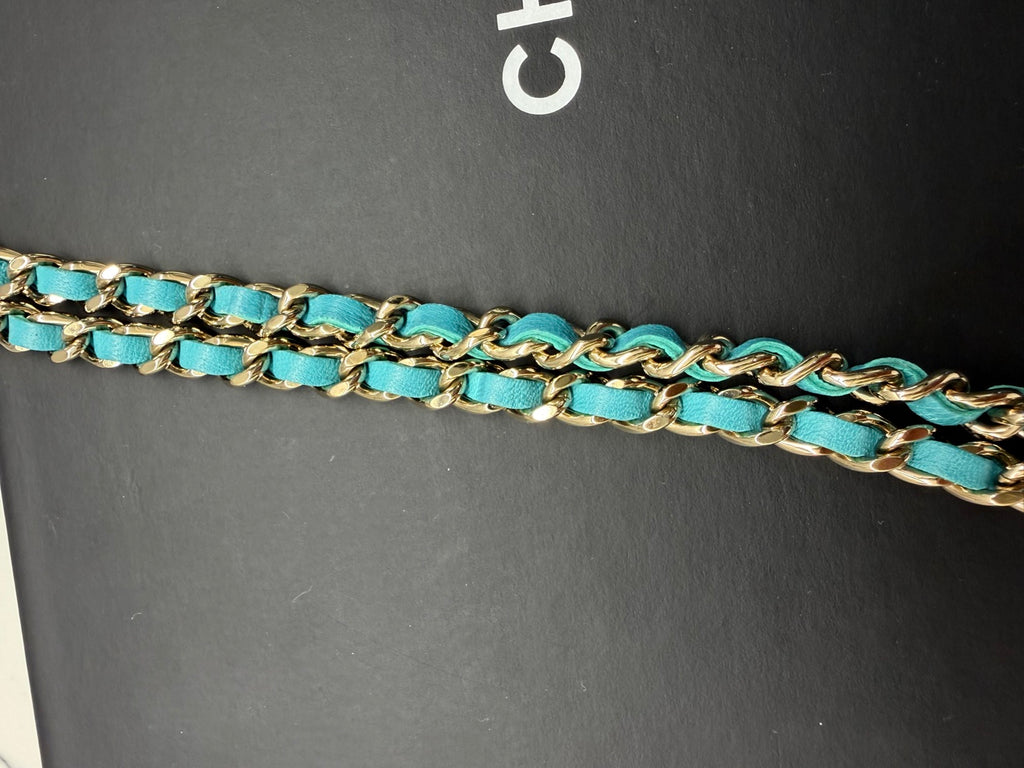 Chanel Chevron Lambskin Wallet On Chain in Aqua Blue with Gold Hardware