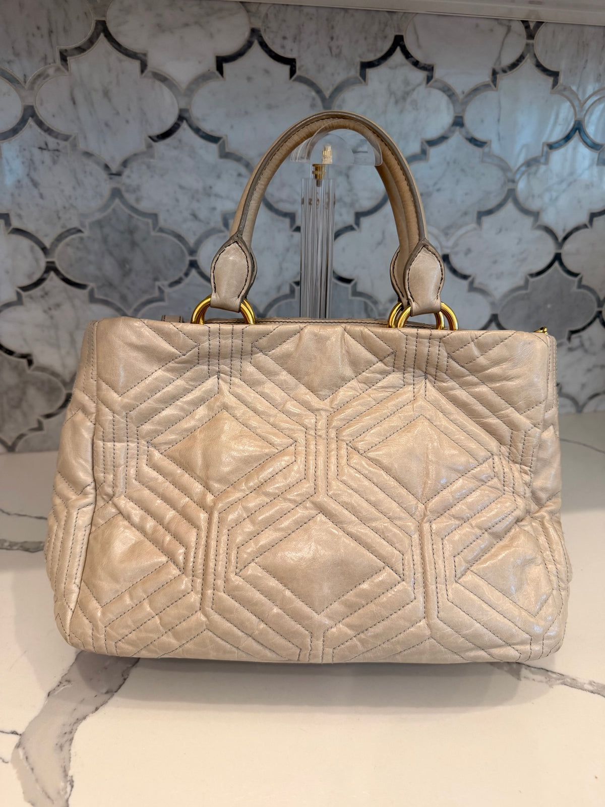 Miu Miu Matelasse Tote — Beige Quilted Leather