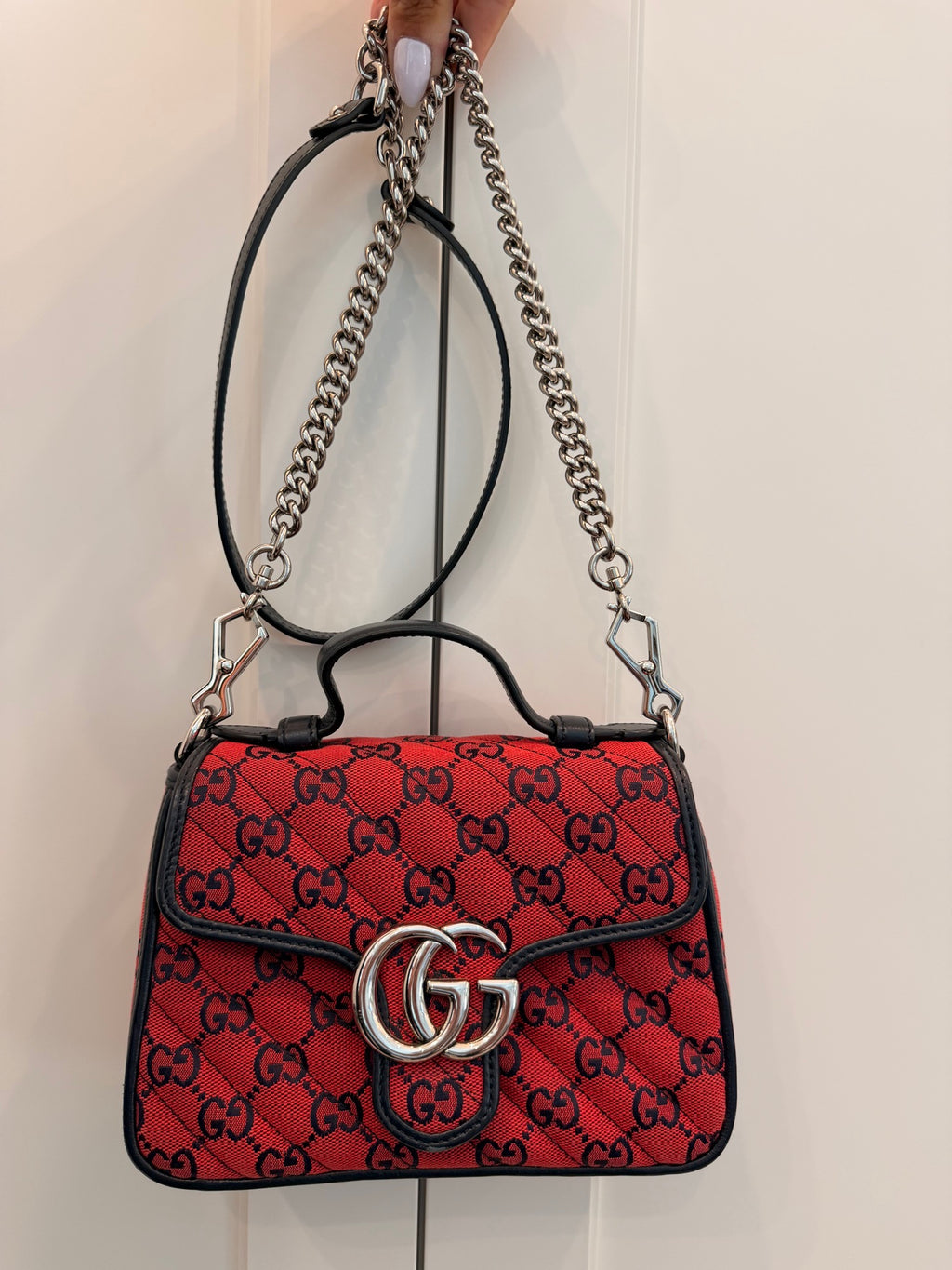 Gucci GG Marmont Small Top Handle Bag — Red GG Canvas