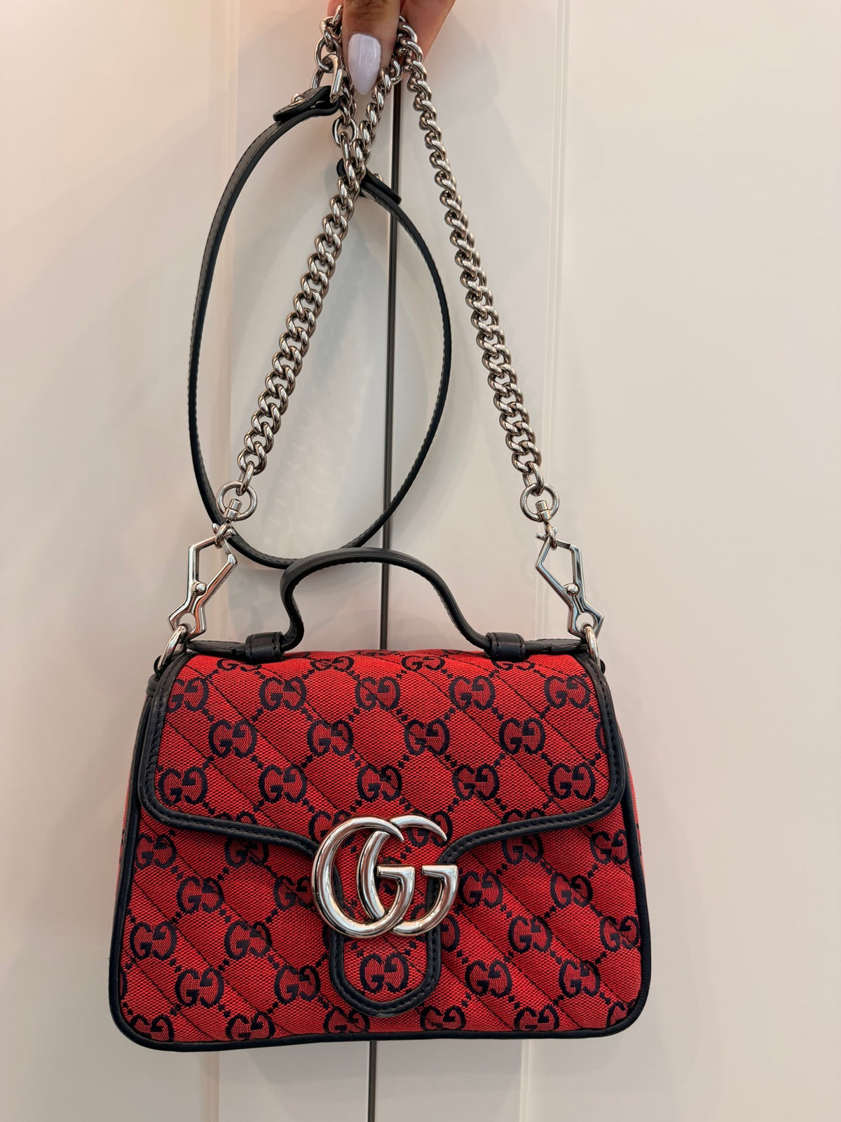Gucci GG Marmont Small Top Handle Bag — Red GG Canvas