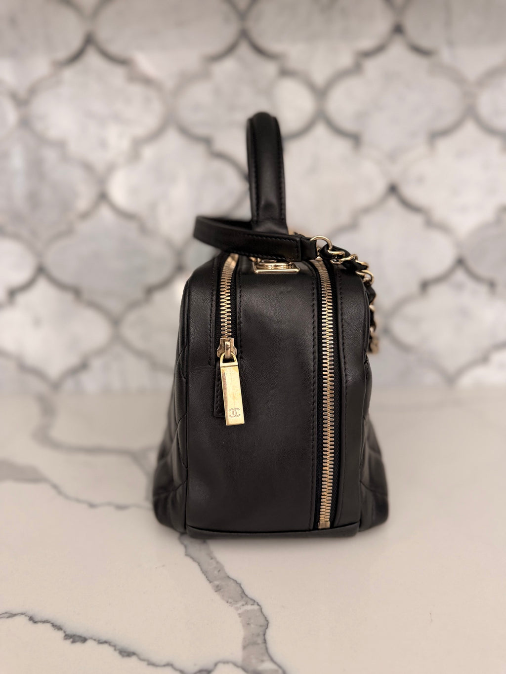 Chanel Trendy CC Black Quilted Lambskin Bowling Bag
