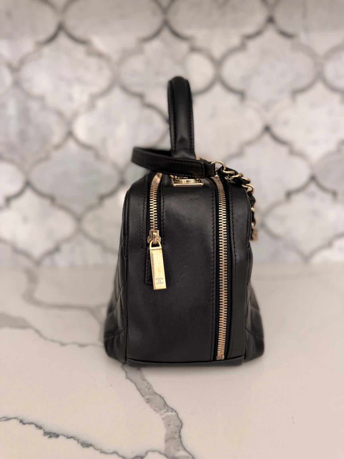 Chanel Trendy CC Black Quilted Lambskin Bowling Bag