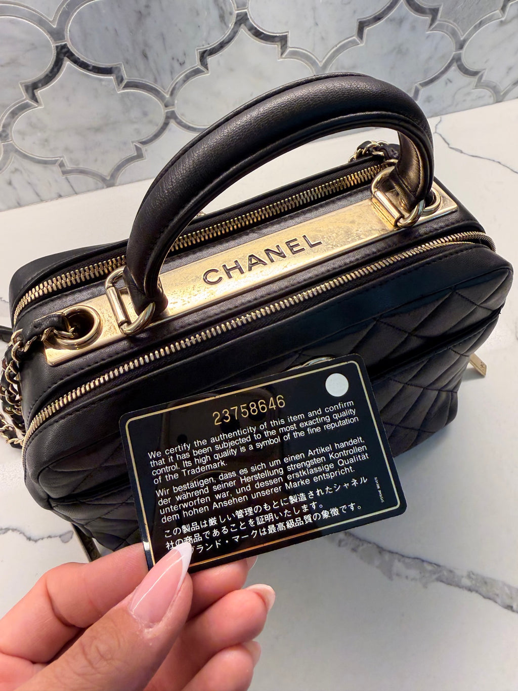 Chanel Trendy CC Black Quilted Lambskin Bowling Bag