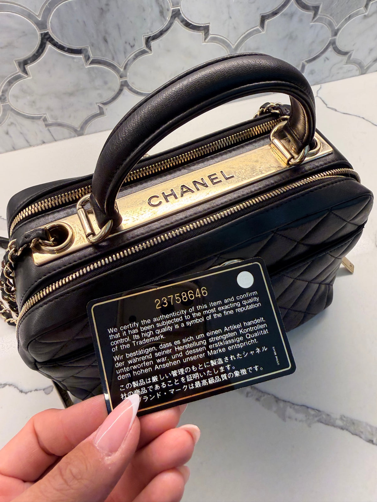 Chanel Trendy CC Black Quilted Lambskin Bowling Bag