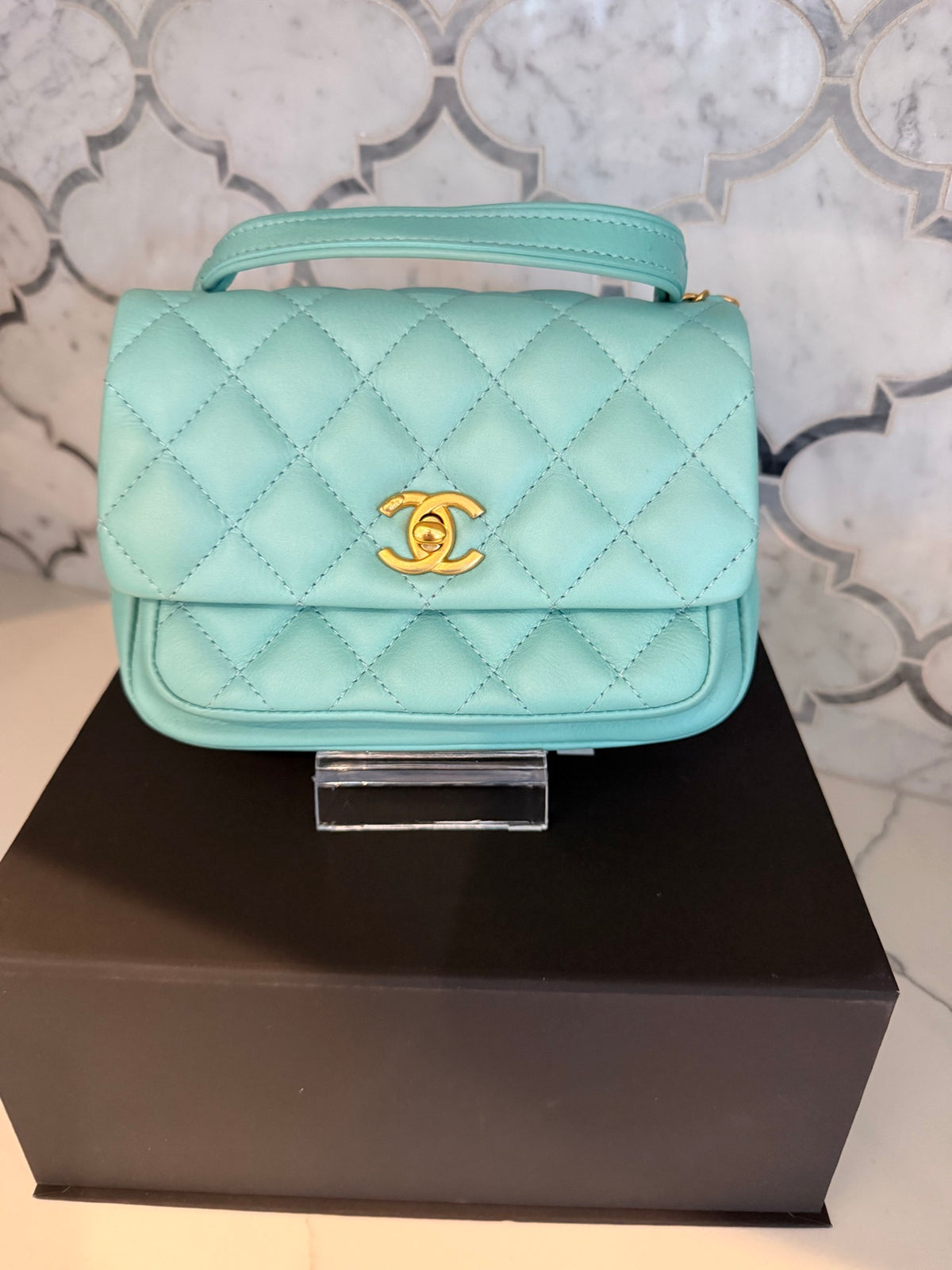 Chanel "Day Trips" Mini Flap Bag with Top Handle — Light Green 20C