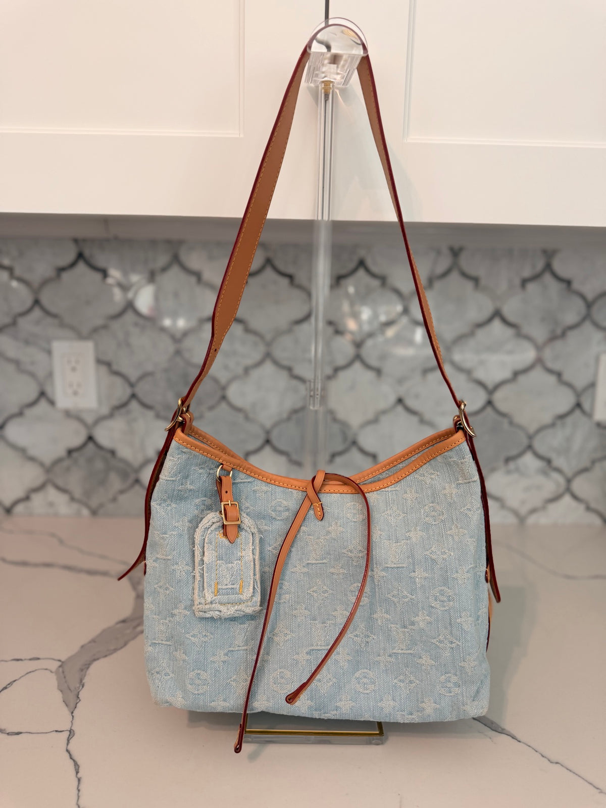 Louis Vuitton Monogram Denim CarryAll PM in Sky Blue with Pochette