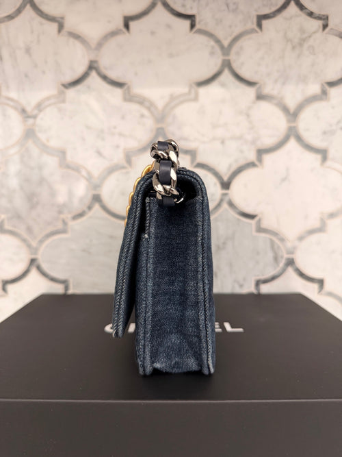 Chanel 19 Navy Quilted Denim Wallet On Chain