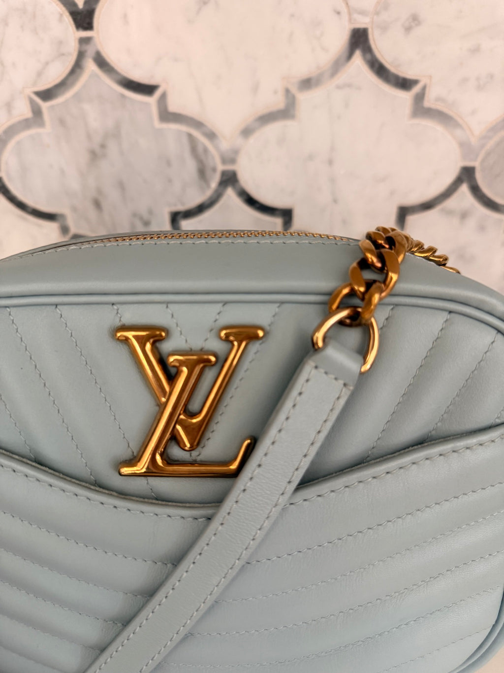Louis Vuitton New Wave Camera Bag — Light Blue Quilted Leather