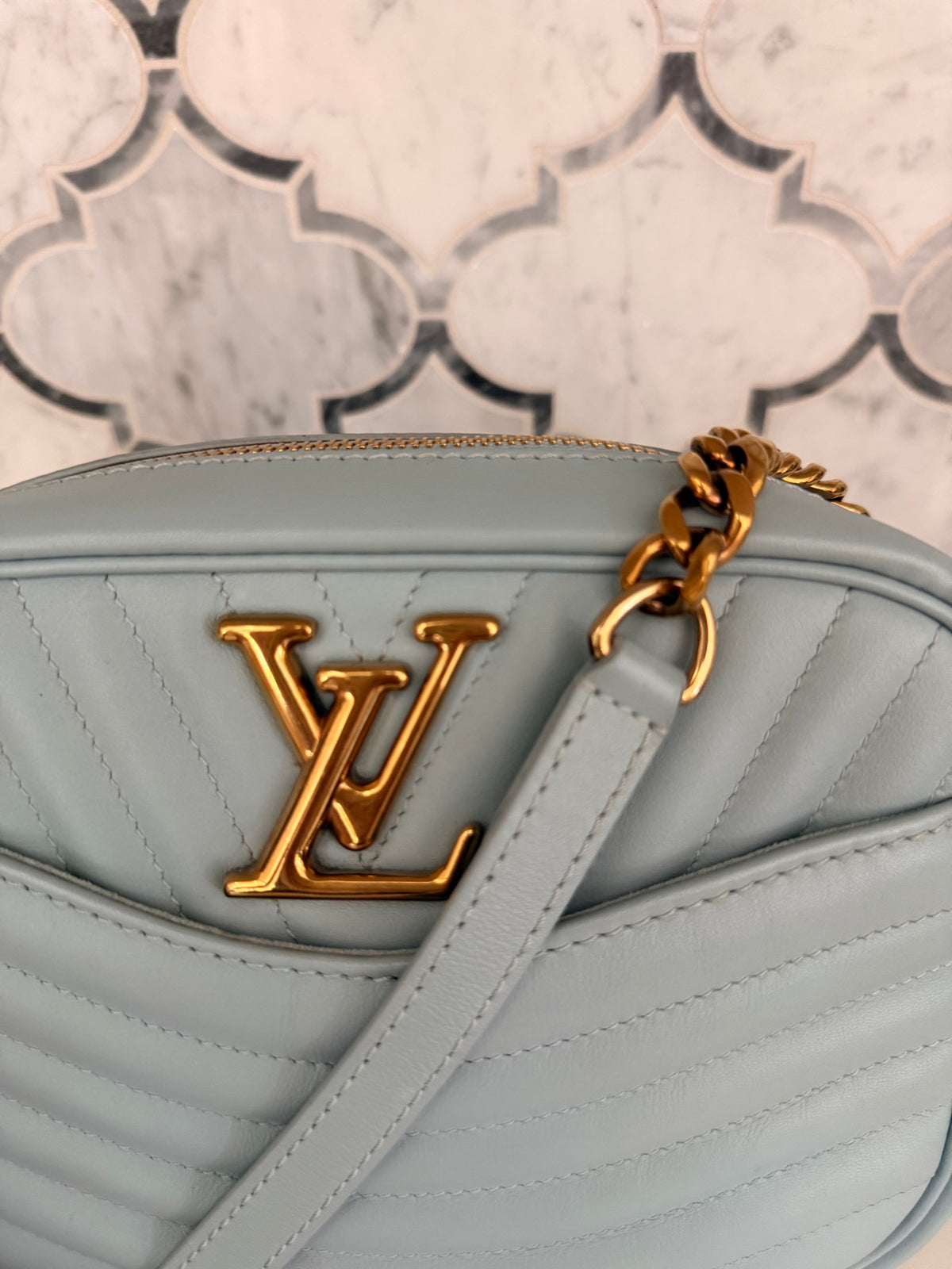 Louis Vuitton New Wave Camera Bag — Light Blue Quilted Leather